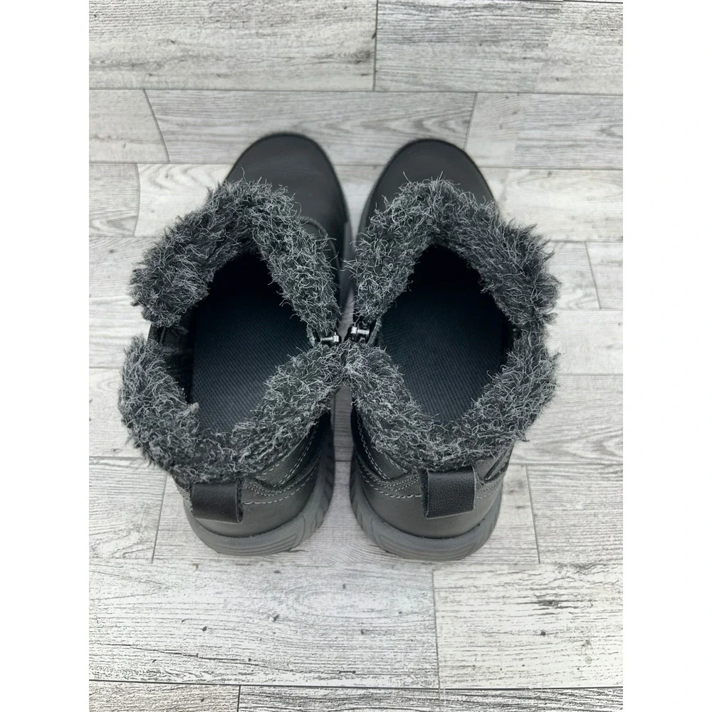 Orthofeet 793 Black Leather‎ Faux Fur Trim Orthopedic Ankle Boots Men 7B EU 37.5